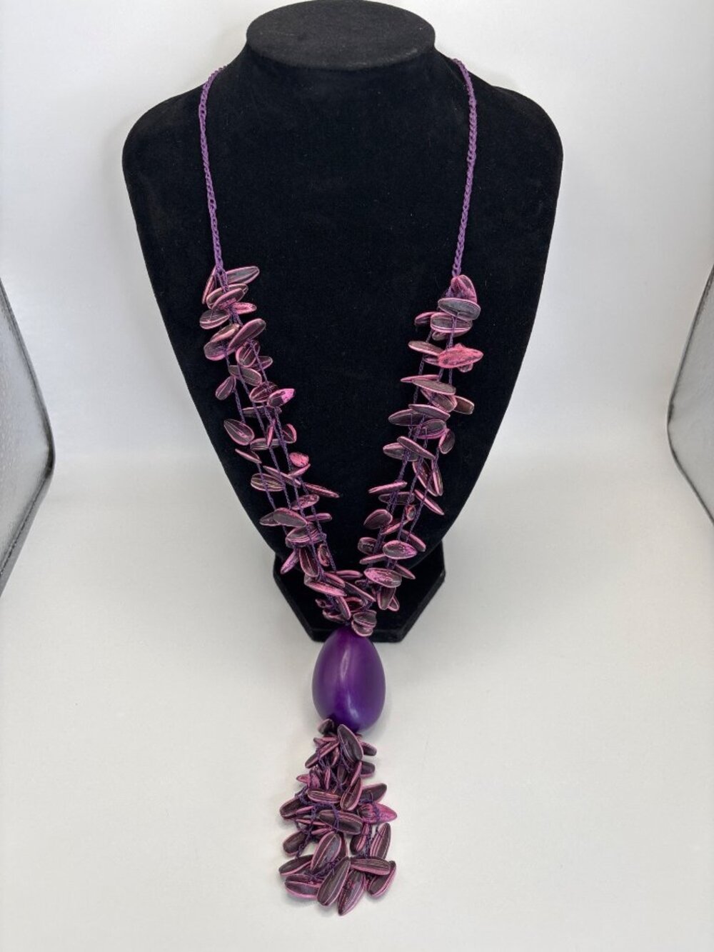 Handmade Unique Artsy Purple Dyed Sunflower Seed Bead Statement Necklace